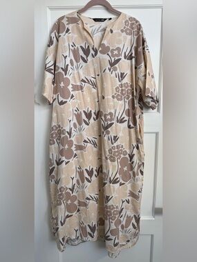 Uniqlo Marimekko Cotton/Linen Neutral Floral Dress Size Large EUC!